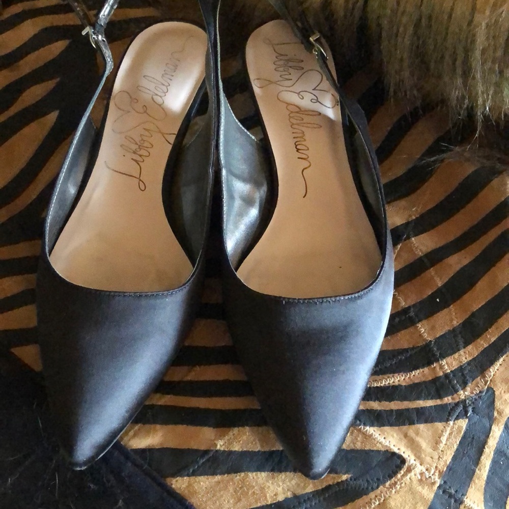 Sweet Libby Edelman kitten heel black satin shoe